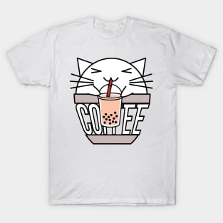 Cat in coffee cup with warped text drinking boba T-Shirt